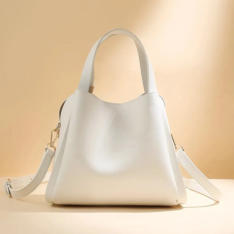 Bucket Handbags For Women Solid Color Fashion Large Capacity Shoulder Bag Leather Simple Versatile Crossbody Bag Luxury Casual