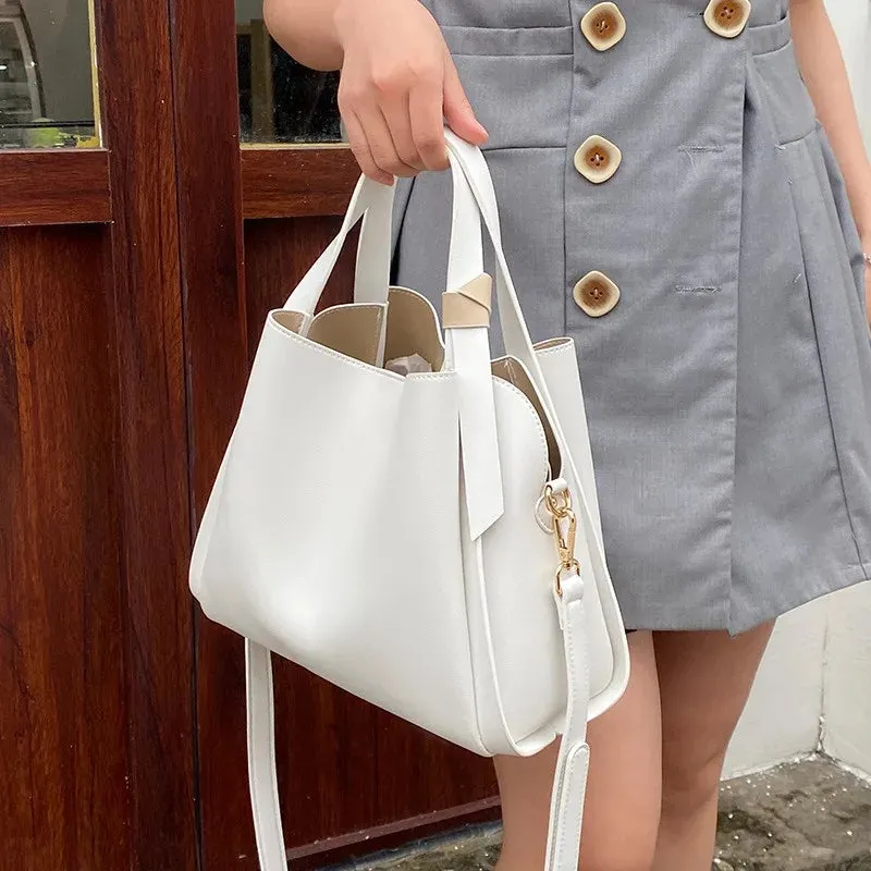 Bucket Handbags For Women Solid Color Fashion Large Capacity Shoulder Bag Leather Simple Versatile Crossbody Bag Luxury Casual