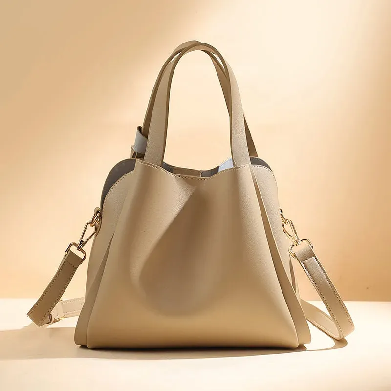 Bucket Handbags For Women Solid Color Fashion Large Capacity Shoulder Bag Leather Simple Versatile Crossbody Bag Luxury Casual