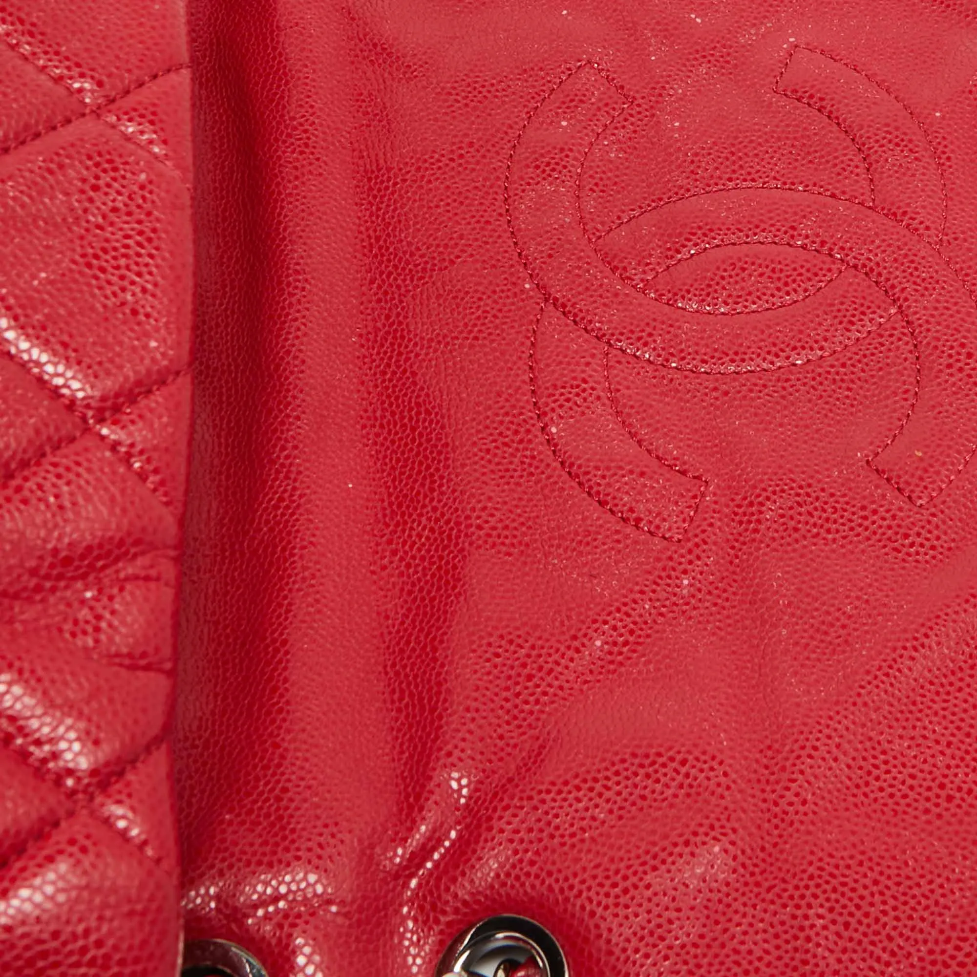 CHANEL Red Quilted Caviar Leather XL Classic New Messenger Bag