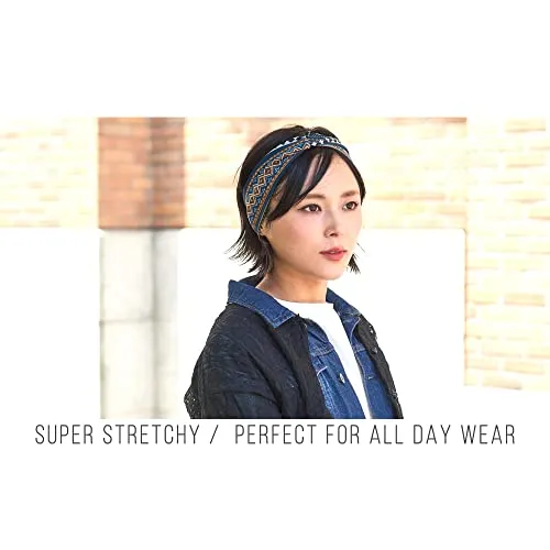 CHARM Boho Twist Turban Headband - Stretchy Cotton Hair Wrap Hairband for Women Gray
