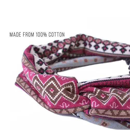 CHARM Boho Twist Turban Headband - Stretchy Cotton Hair Wrap Hairband for Women Gray