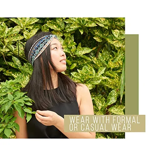 CHARM Boho Twist Turban Headband - Stretchy Cotton Hair Wrap Hairband for Women Gray