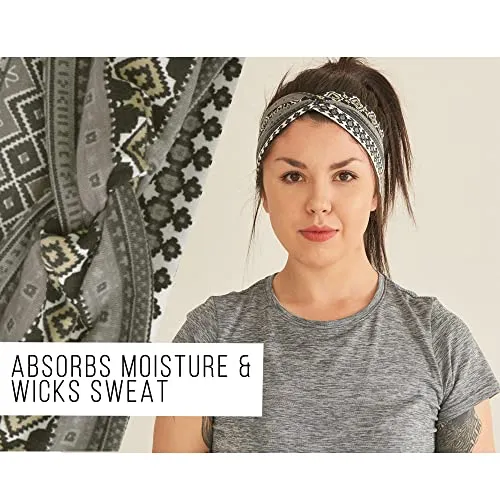 CHARM Boho Twist Turban Headband - Stretchy Cotton Hair Wrap Hairband for Women Gray
