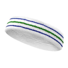 COUVER Tennis Style Premium Quality Athletic Terry Head Sweatband(1 Piece) (Blue/Green/Blue, one Size)