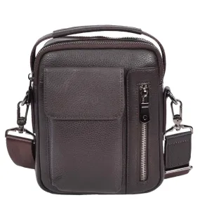 Crosso Men's Leather Cross-Body Organiser Flight Bag Brown