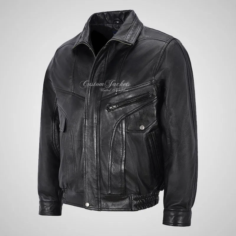DALLAS Men's Regular Fit Blouson Style Leather Jacket Black
