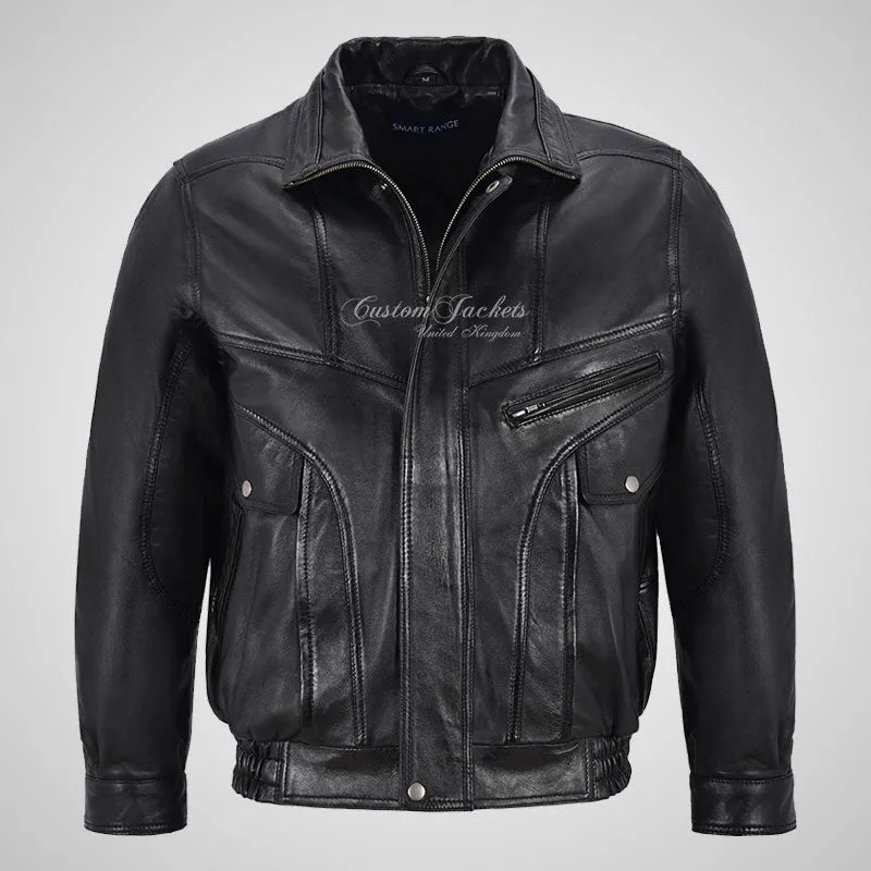 DALLAS Men's Regular Fit Blouson Style Leather Jacket Black