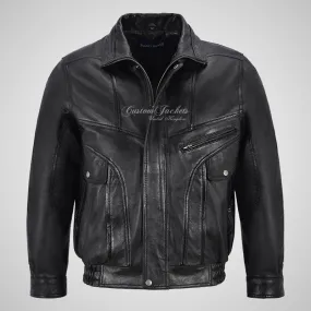 DALLAS Men's Regular Fit Blouson Style Leather Jacket Black