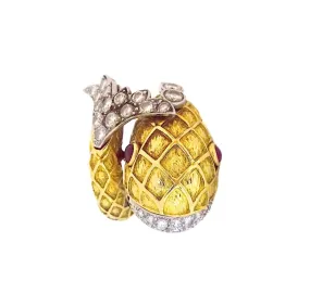 David Webb 18K Gold Diamond and Ruby Koi Fish Ring ASC5599