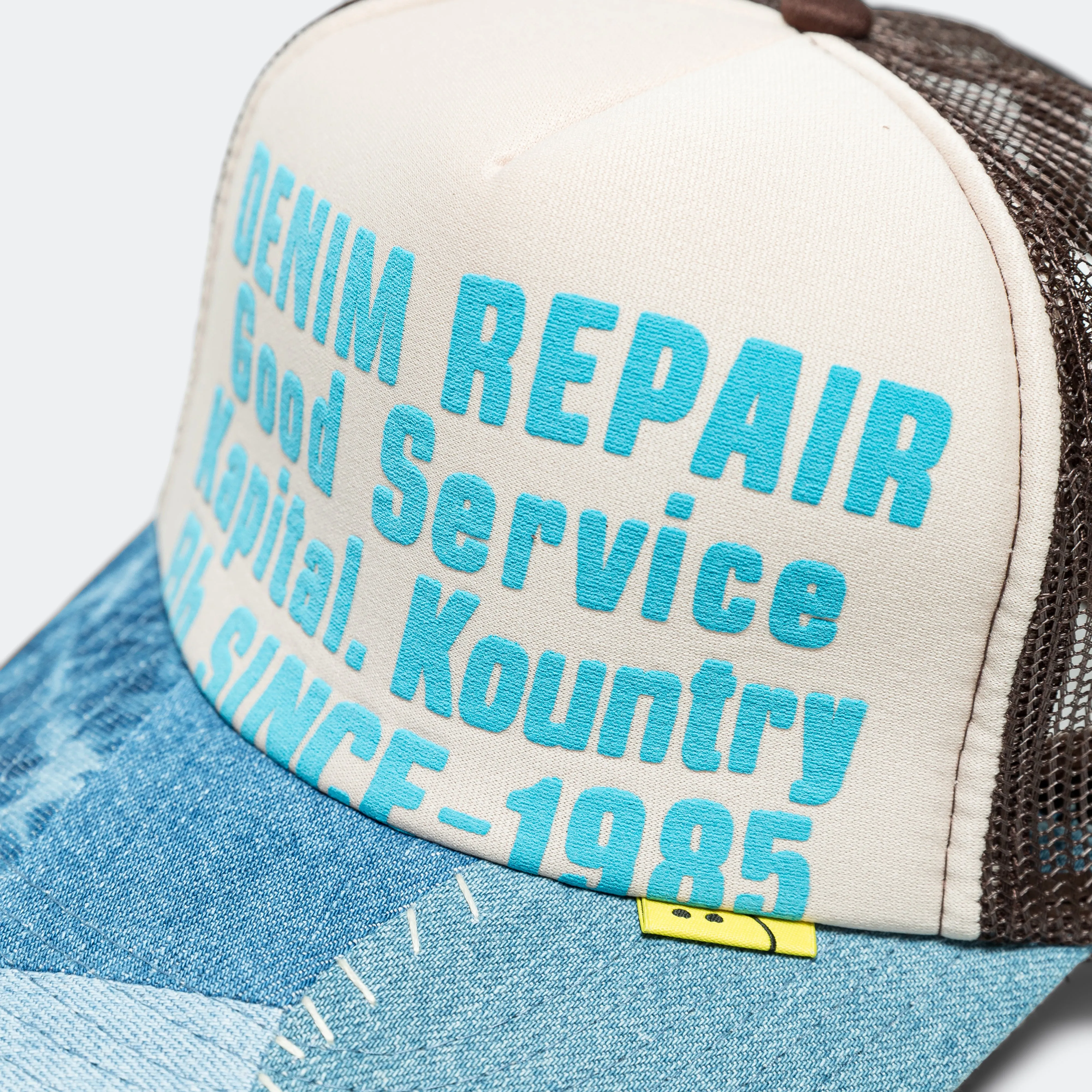 DENIM REPAIR SERVICE Denim Re-Construct Trucker Cap - Ecru/Brown