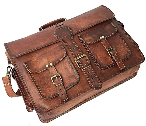 DHK 14 Inch Vintage Handmade Leather Messenger Bag for Laptop Briefcase Best Computer Satchel