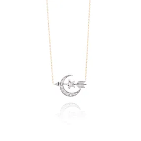 Diamond Crescent Moon and Arrow Necklace