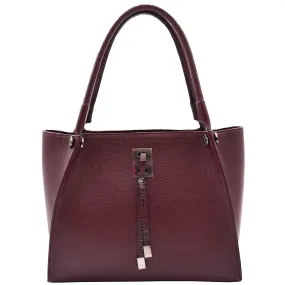 DR588 Women's Textured Leather Large Shoulder Bag With Multi Pockets Burgundy