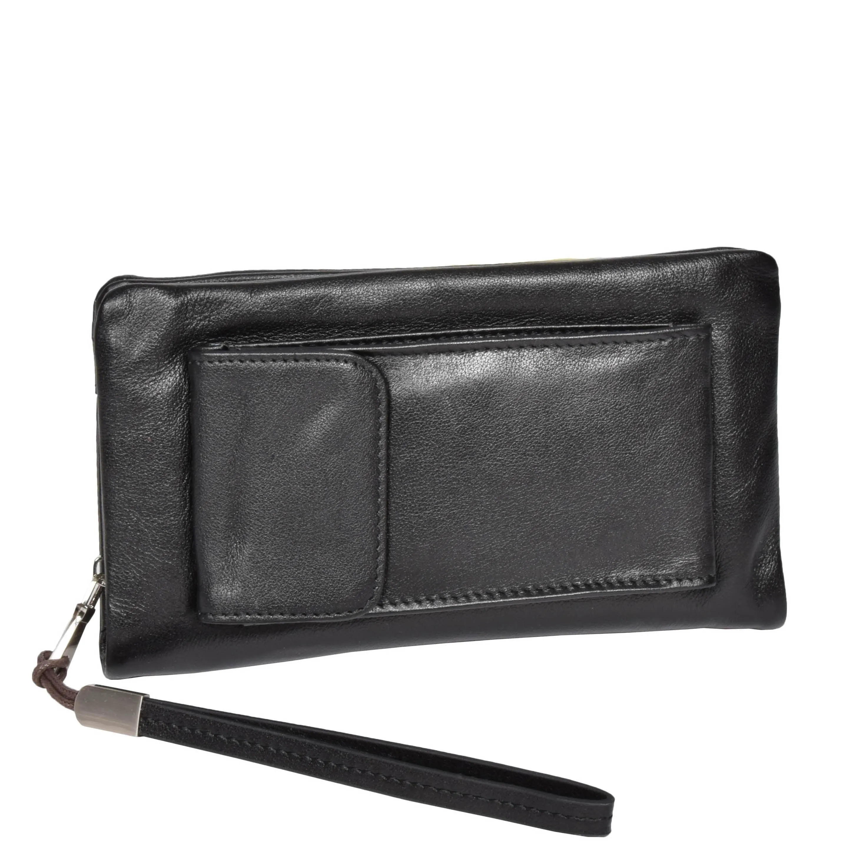 DR618 Genuine Leather Wrist Clutch Bag Black