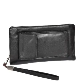 DR618 Genuine Leather Wrist Clutch Bag Black