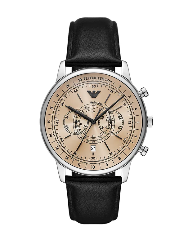 Emporio Armani Chronograph Telemeter Black Leather Watch - AR11634 - 788800