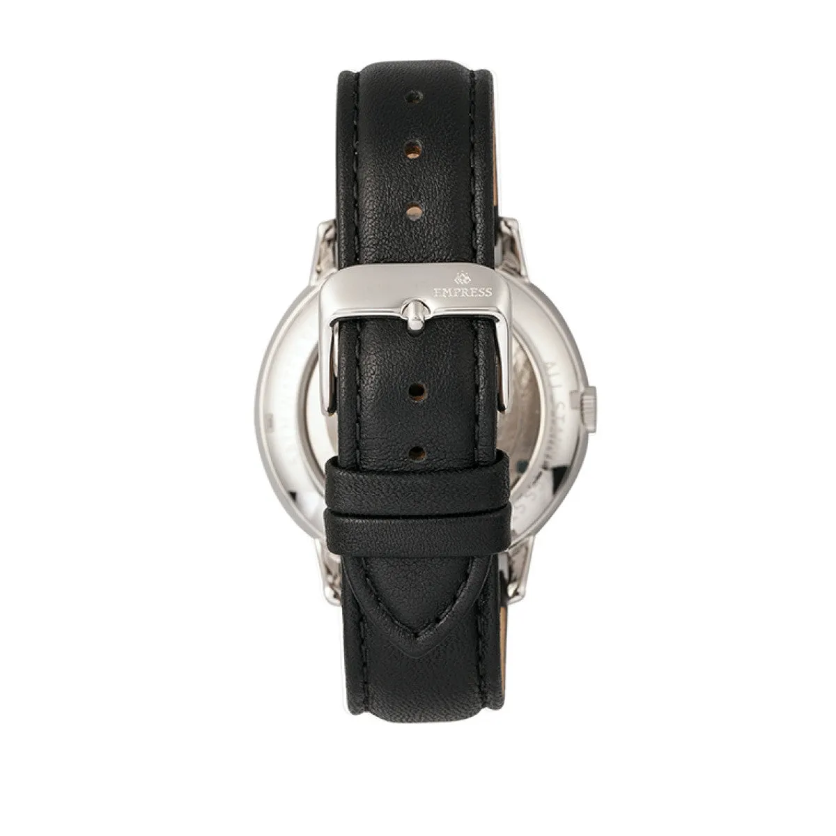 Empress Quinn Automatic MOP Semi-Skeleton Dial Leather-Band Watch - Black