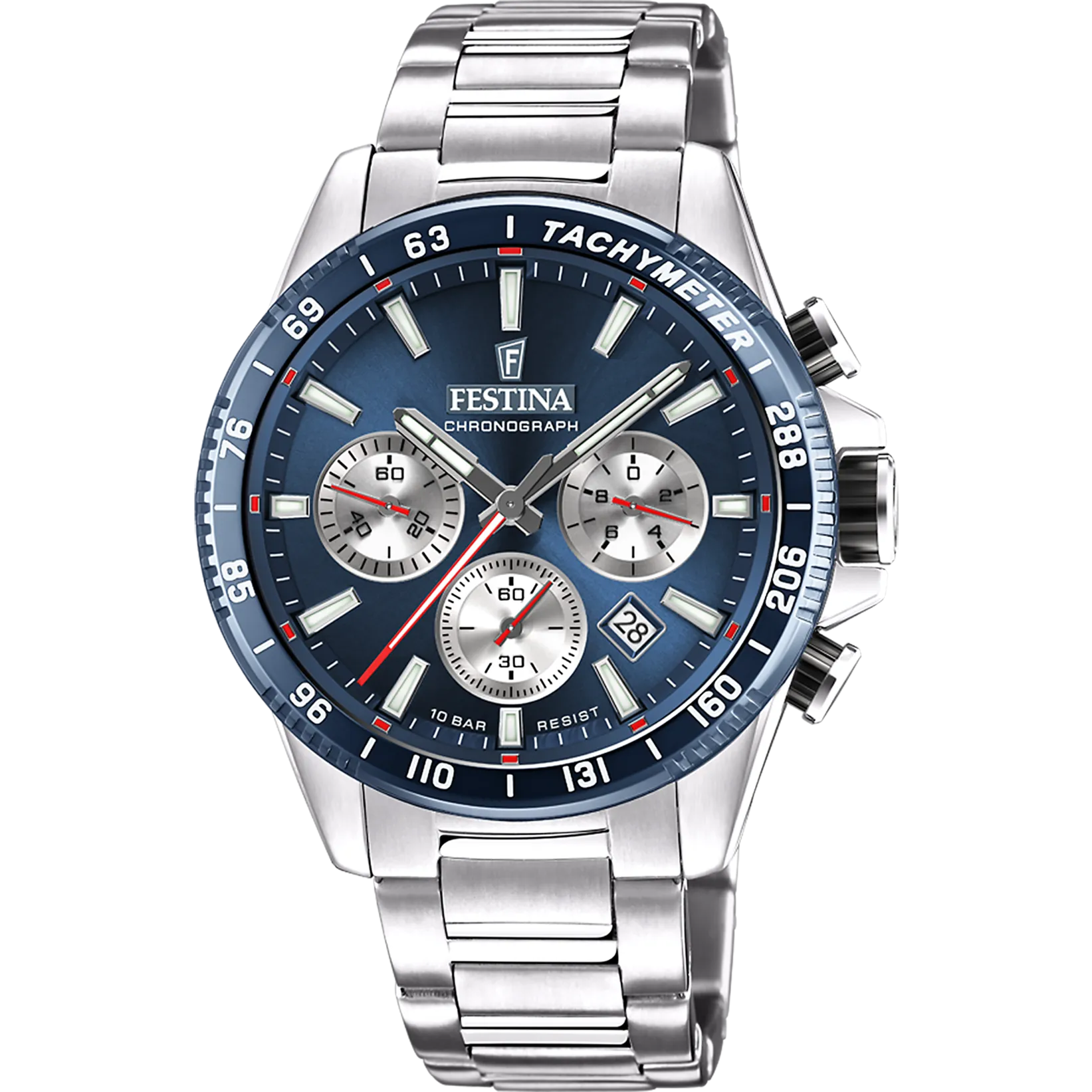 Festina Quartz Chrono Date 100M WR Navy Dial & Bezel Stainless Steel Case & Bracelet