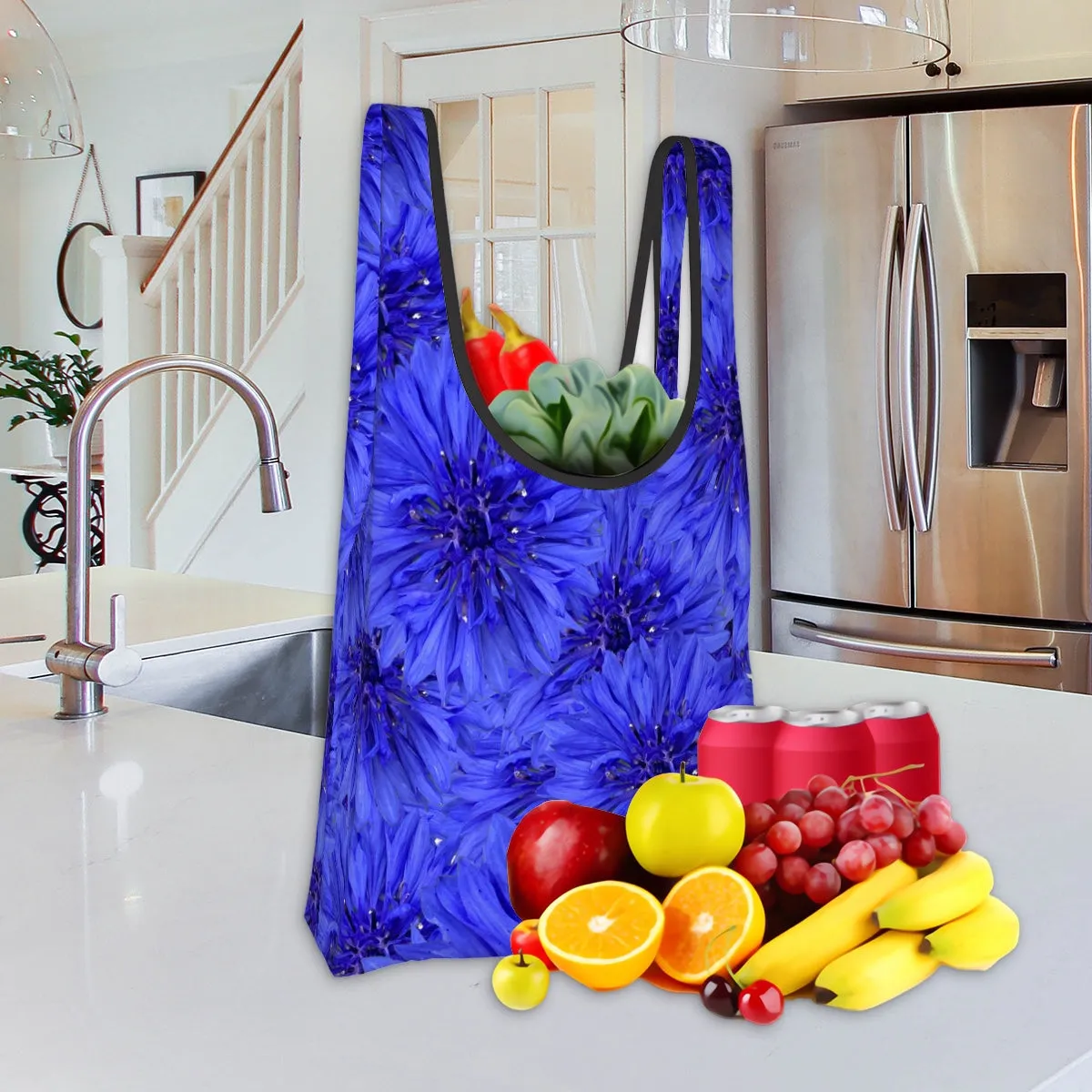 Folding Shopping Bag (Polyester with storage pouch) Cornflower 2