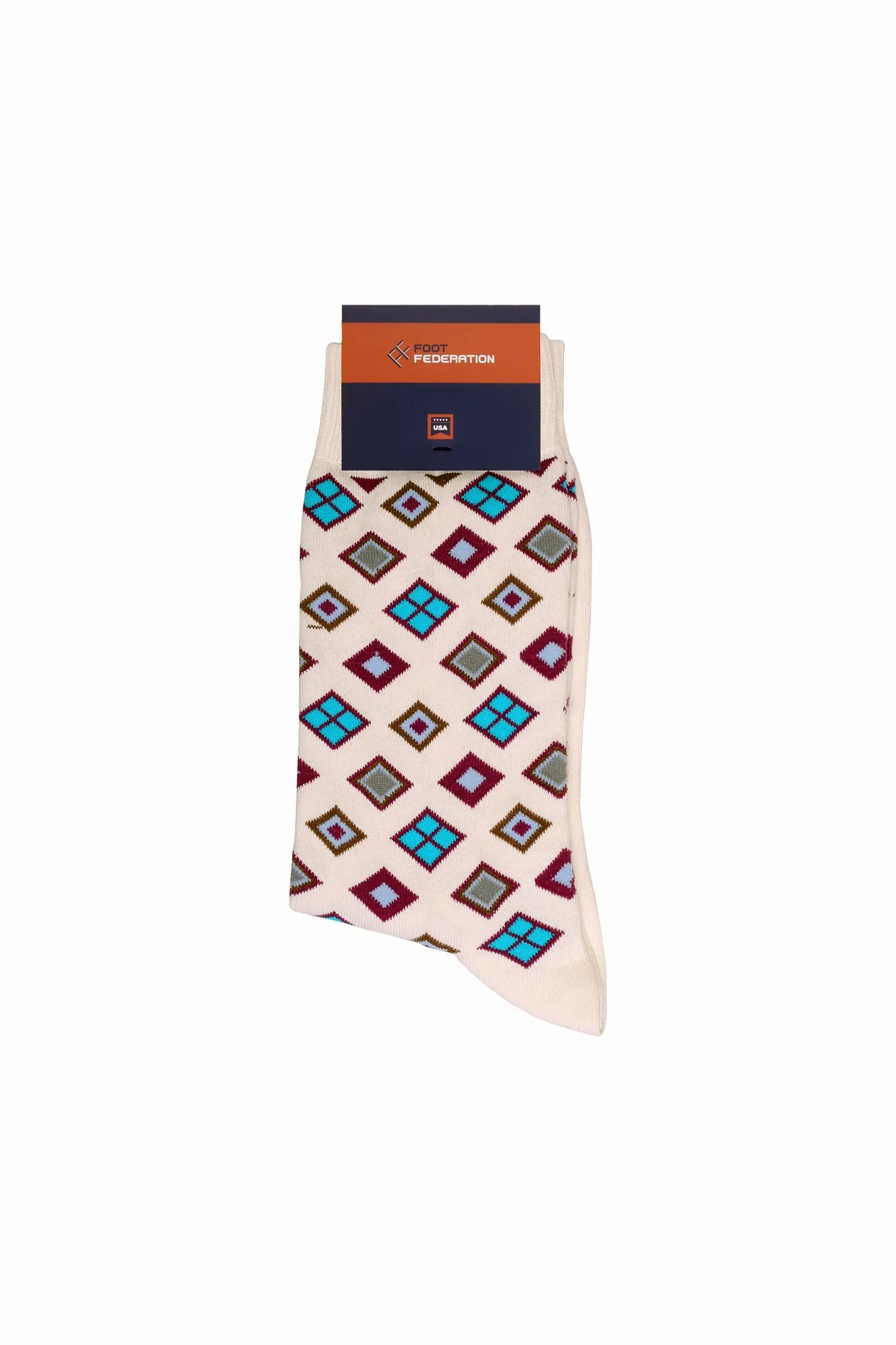 FOOT FEDERATION LOZENGE 200 STITCH MID-CALF COTTON MEN'S DRESS SOCK WHITE