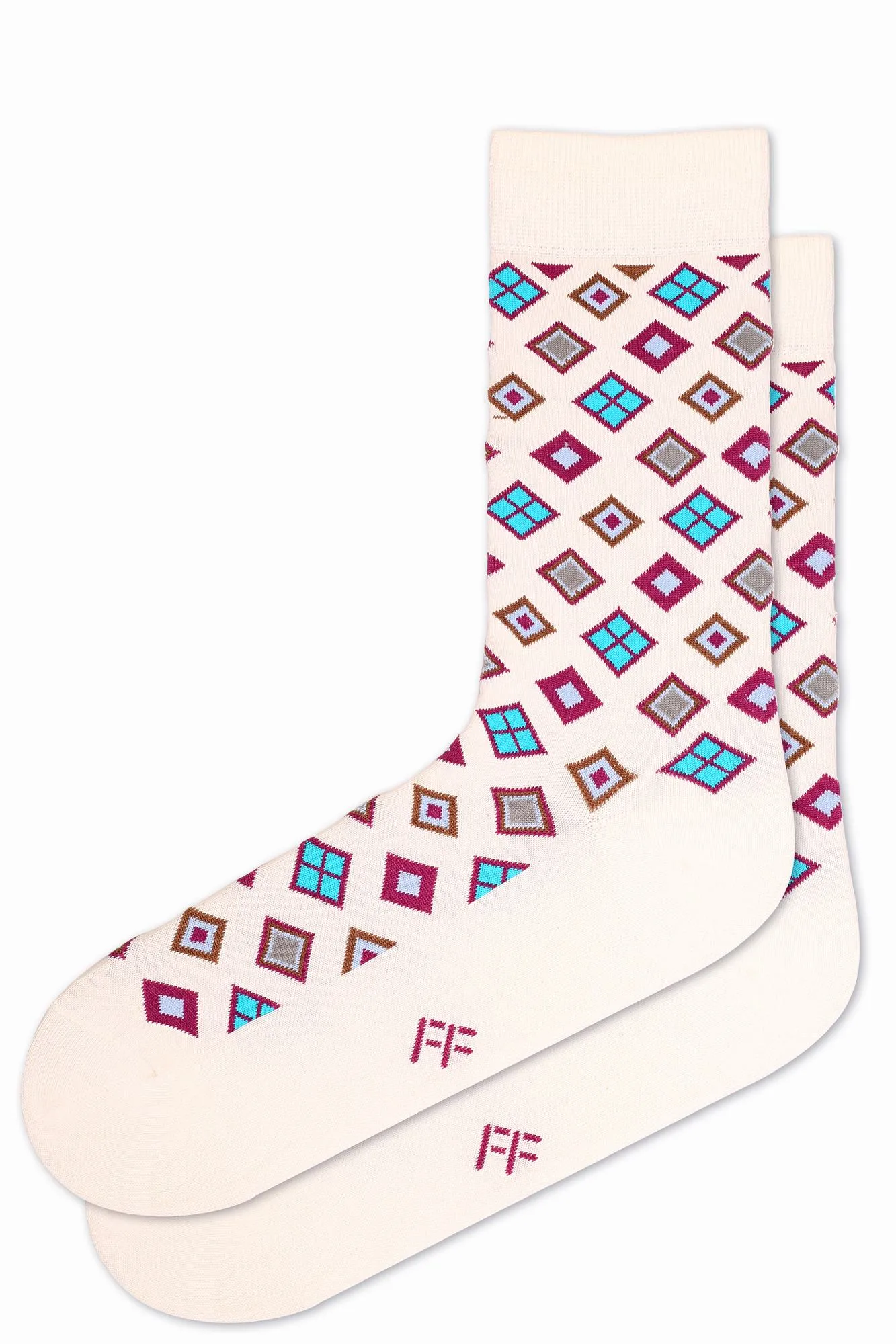 FOOT FEDERATION LOZENGE 200 STITCH MID-CALF COTTON MEN'S DRESS SOCK WHITE