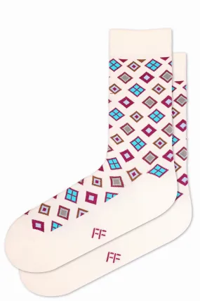 FOOT FEDERATION LOZENGE 200 STITCH MID-CALF COTTON MEN'S DRESS SOCK WHITE