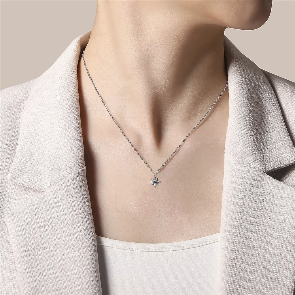 Gabriel & Co. Fashion 925 Sterling Silver Diamond Starburst Pendant Necklace