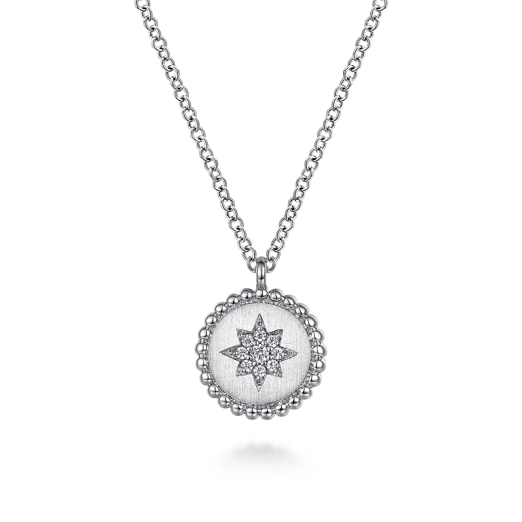 Gabriel & Co. Fashion Sterling Silver Round Star Pendant Necklace