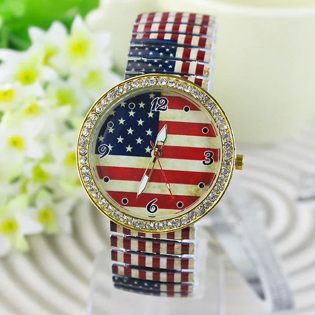 GENVIVIA Fashion Flag Pattern Diamond Wrist Watch