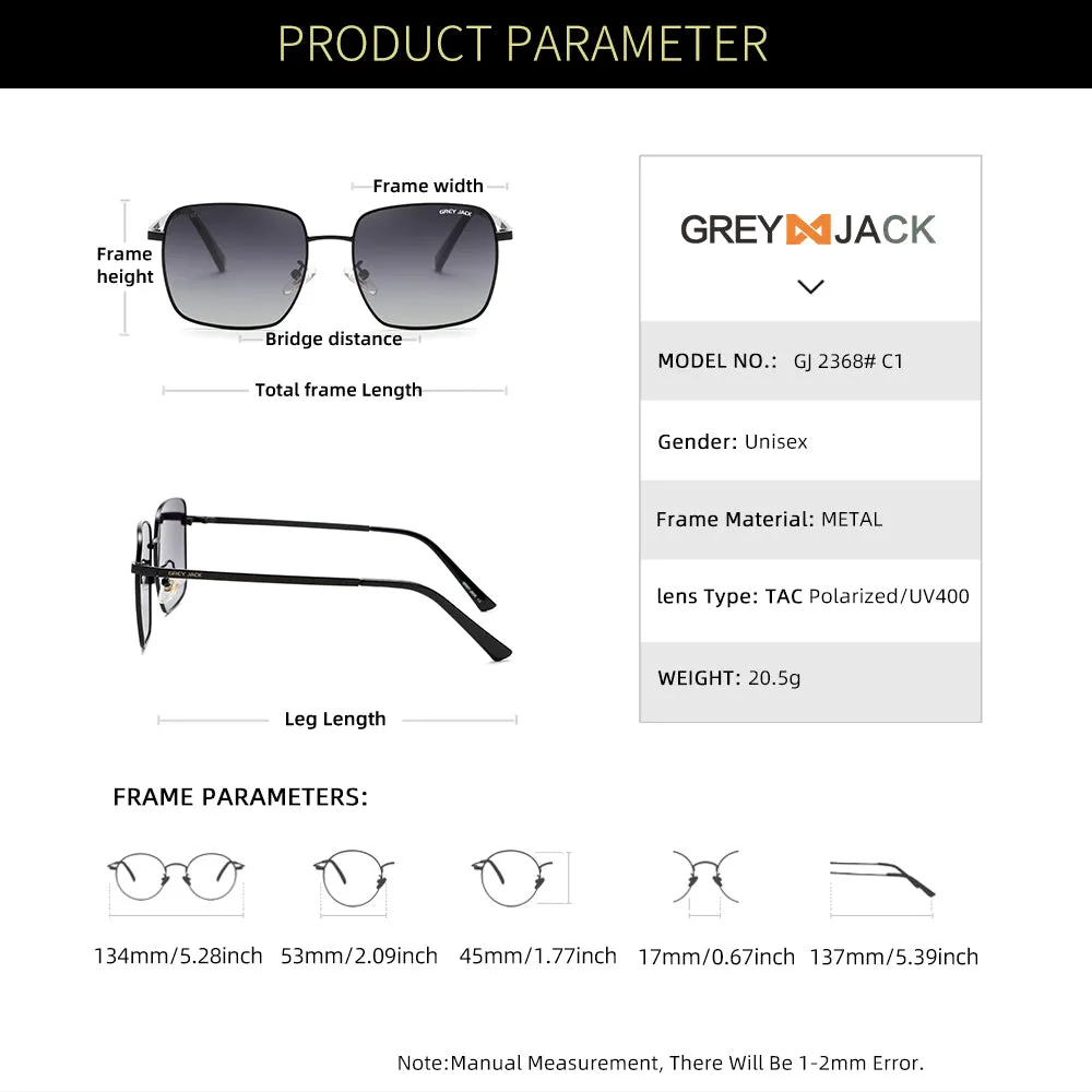 GREY JACK Square Polarized Metal Frame UV400 Sunglasses for Men Women 2368