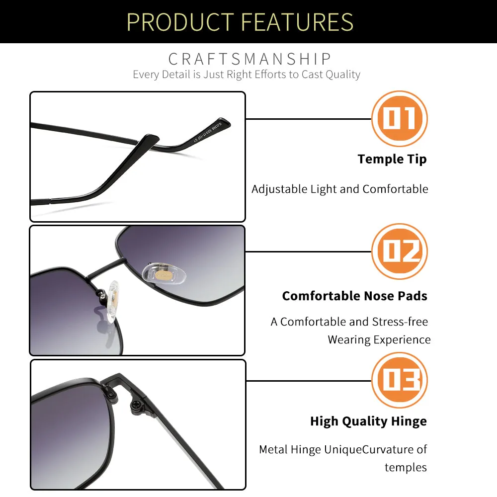 GREY JACK Square Polarized Metal Frame UV400 Sunglasses for Men Women 2368