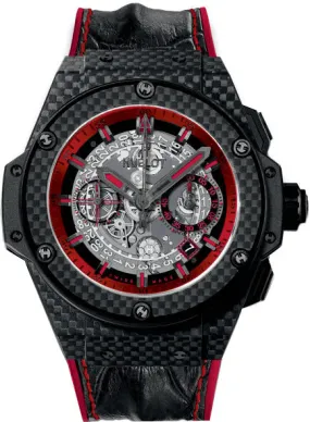 Hublot King Power Skeleton Transparent Dial Black Leather with Red Stitching Band Carbon Fiber  Case Automatic Men's Watch 701.QX.0113.HR