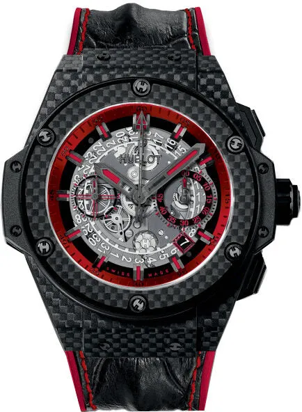 Hublot King Power Skeleton Transparent Dial Black Leather with Red Stitching Band Carbon Fiber  Case Automatic Men's Watch 701.QX.0113.HR