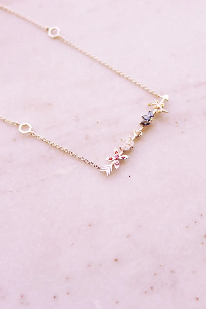 Kamadeva's Arrow With 5 Flowers Necklace (Silver)