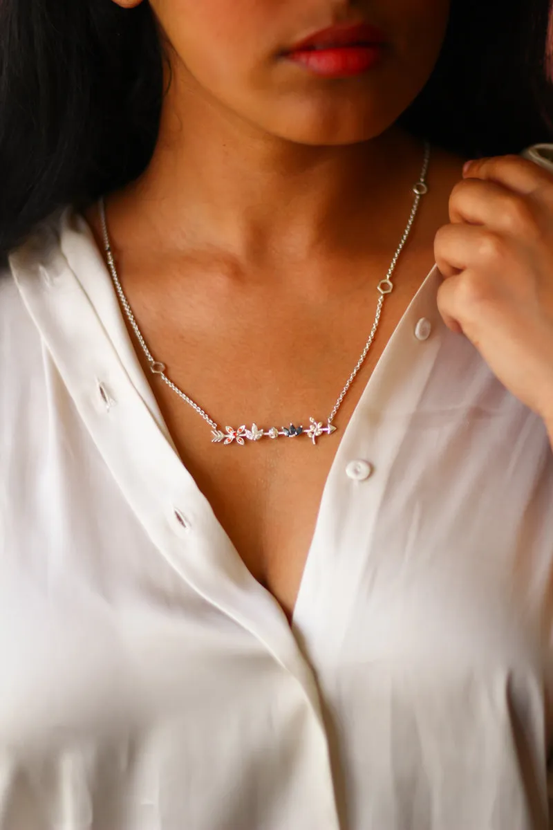 Kamadeva's Arrow With 5 Flowers Necklace (Silver)