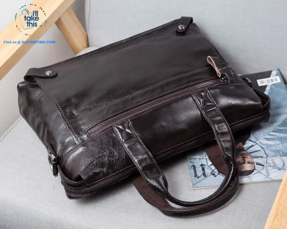 Large 15" Men's Casual all Leather Briefcase, Ideal for Computer/iPads/Laptops   more Crossbody