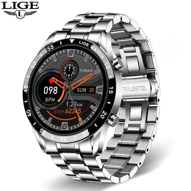 LIGE New Men Smart watch Heart rate Blood pressure IP68 waterproof sports Fitness watch Luxury Smart watch male for iOS Android