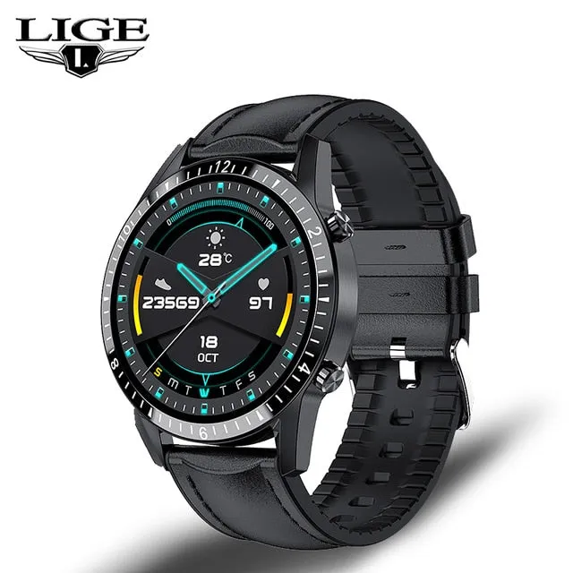 LIGE New Men Smart watch Heart rate Blood pressure IP68 waterproof sports Fitness watch Luxury Smart watch male for iOS Android