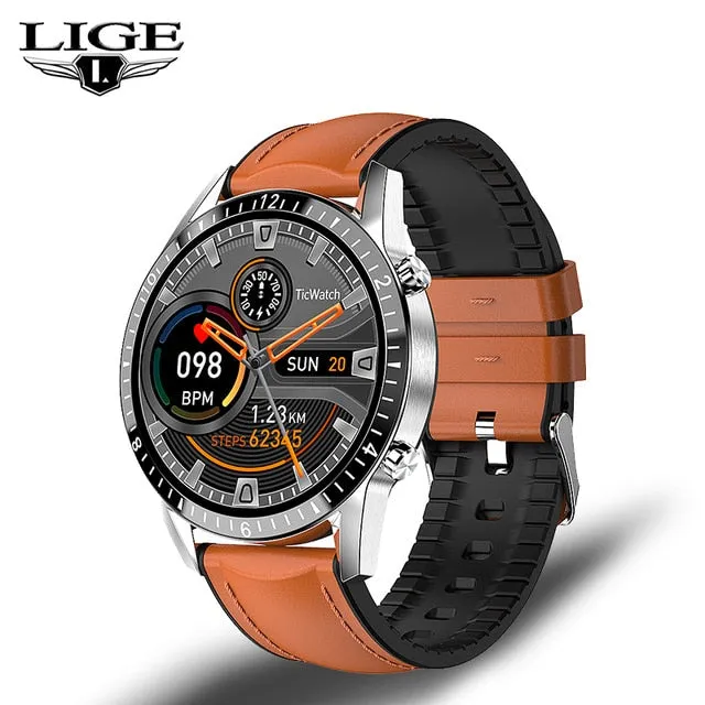 LIGE New Men Smart watch Heart rate Blood pressure IP68 waterproof sports Fitness watch Luxury Smart watch male for iOS Android