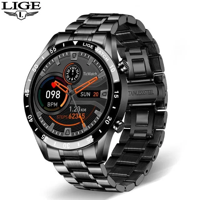 LIGE New Men Smart watch Heart rate Blood pressure IP68 waterproof sports Fitness watch Luxury Smart watch male for iOS Android