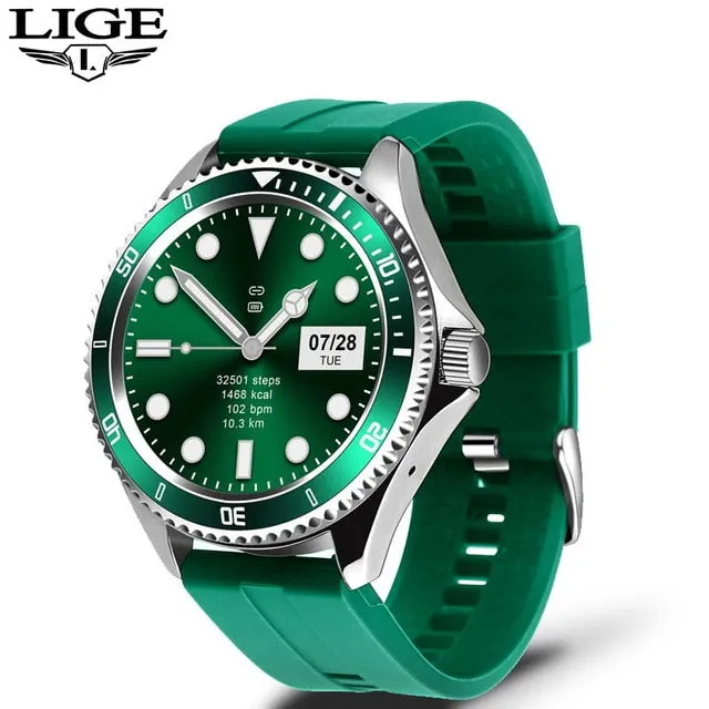 LIGE Smart Watch Men Smartwatch LED Full Touch Screen For Android IOS Heart Rate Blood Pressure Monitor Waterproof Fitness Watch