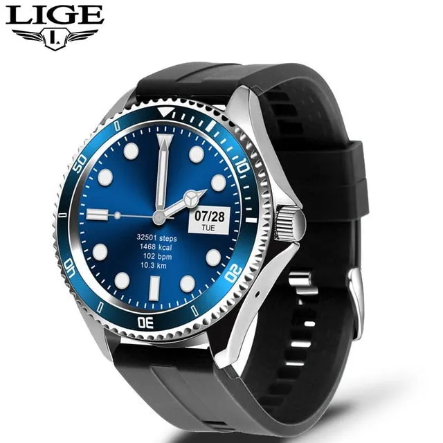 LIGE Smart Watch Men Smartwatch LED Full Touch Screen For Android IOS Heart Rate Blood Pressure Monitor Waterproof Fitness Watch