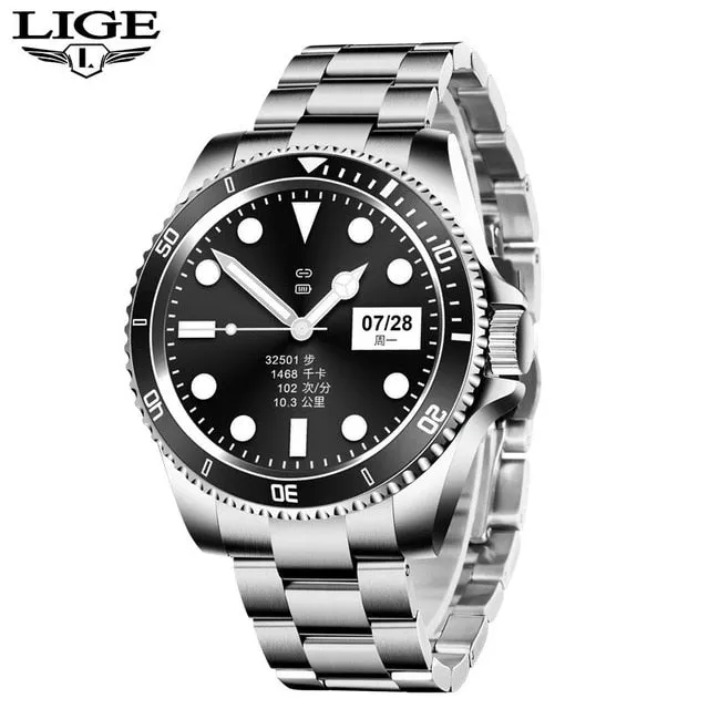 LIGE Smart Watch Men Smartwatch LED Full Touch Screen For Android IOS Heart Rate Blood Pressure Monitor Waterproof Fitness Watch