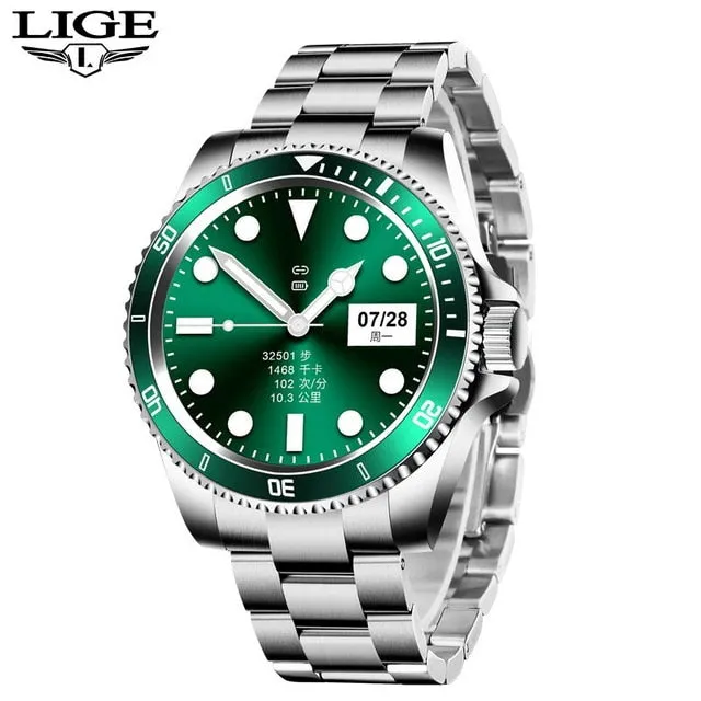 LIGE Smart Watch Men Smartwatch LED Full Touch Screen For Android IOS Heart Rate Blood Pressure Monitor Waterproof Fitness Watch