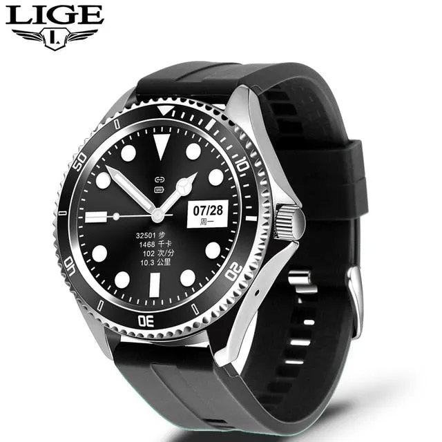 LIGE Smart Watch Men Smartwatch LED Full Touch Screen For Android IOS Heart Rate Blood Pressure Monitor Waterproof Fitness Watch