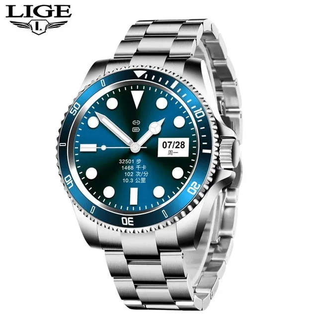 LIGE Smart Watch Men Smartwatch LED Full Touch Screen For Android IOS Heart Rate Blood Pressure Monitor Waterproof Fitness Watch