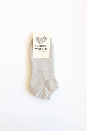 Linen and Cotton Pile Ankle Socks, Light Grey