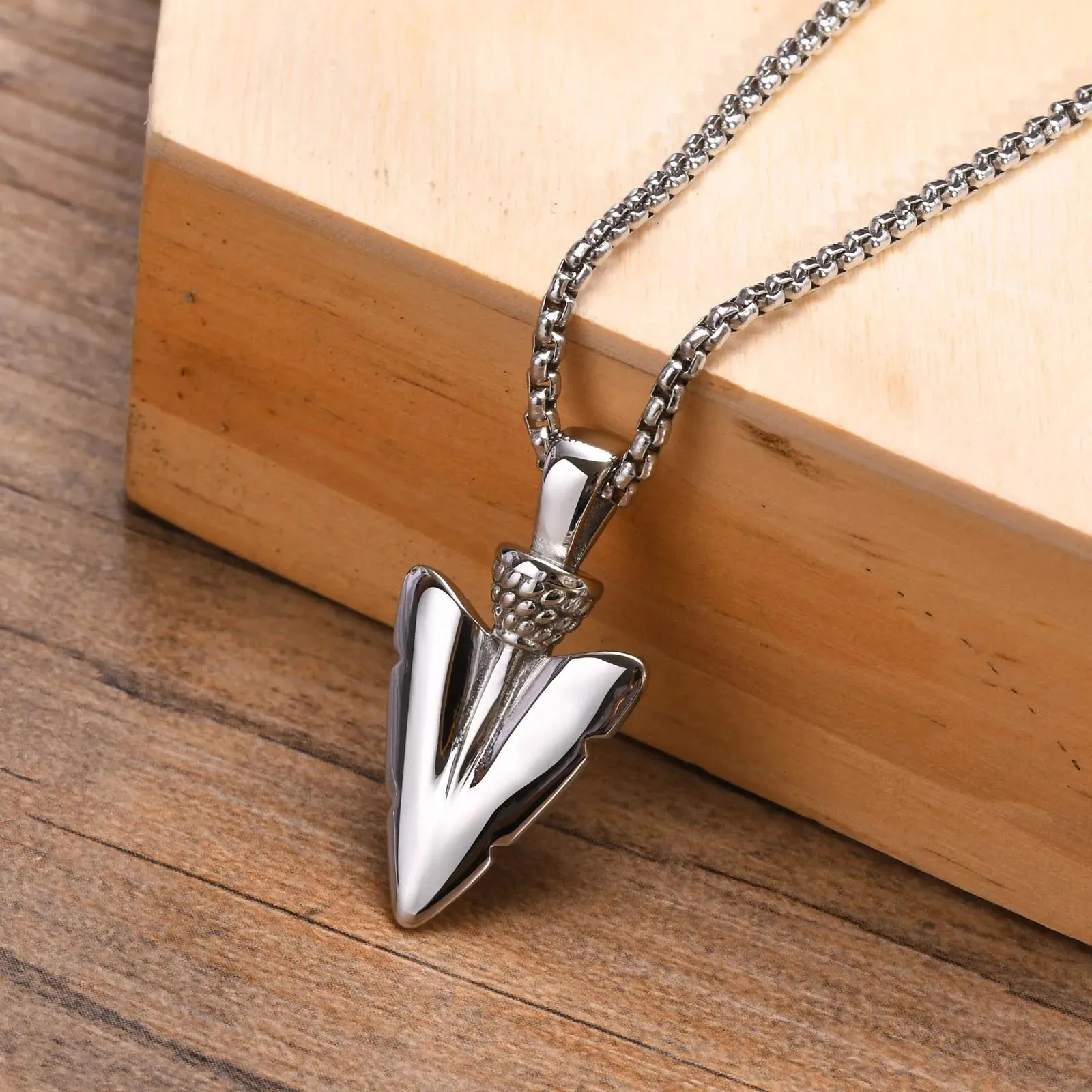 Men Rock Arrow Head Pendant Stacking Rope Cuban Wheat Figaro Chain Necklaces