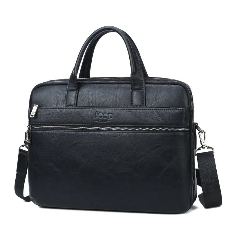 Men's Briefcase For 14" Laptop Business 2Pcs Set Handbags High Quality Leather Office Shoulder Tote